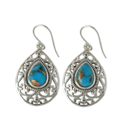 JER111-Stunning Mojave Turquoise Earrings with copper accents. 